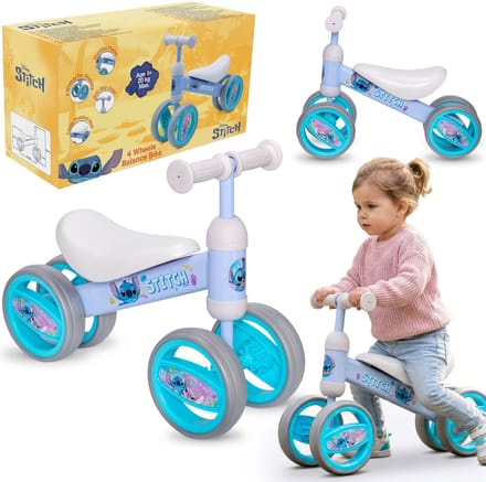 DISNEY Stitch Meisjesloopfiets met 4 wielen, lichtgewicht, van metaal, eerste fietsje, loopfiets 1+