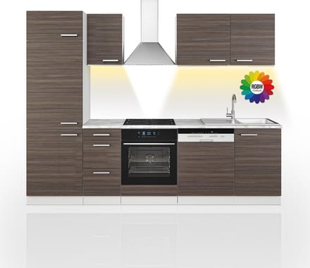 Vicco Optima Complete keukeneenheid – 270 cm zonder werkblad met LED-strip Antraciet/wit
