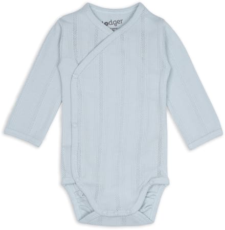 Lodger Romper met lange mouwen - Pointelle - Blauw - Maat 50 - bio katoen - Overslag romper