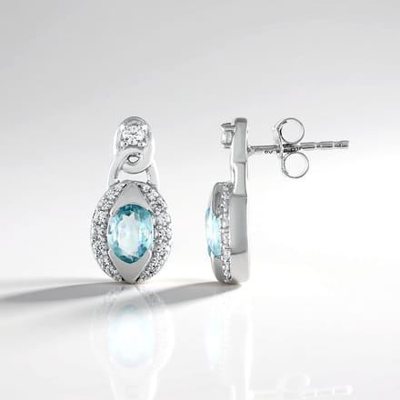 Cavill - Zilveren Oorbellen Geplatineerd 925 Sterling Zilver - Blauwe Ratanakiri Zirkonen 2 041 ct - Elegante Ovale en Ronde Edelstenen - Luxe 18 mm