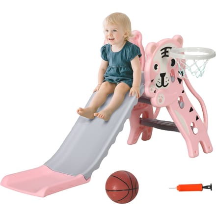 AIYAPLAY glijbaan voor kinderen, binnenglijbaan voor kinderen, met basketbalring, tijgerthema, 18 tot 36 maanden, tot en met Roze