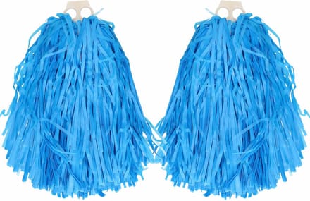 Cheerballs/pompoms - 2x - blauw - met franjes en ring handgreep - 28 cm