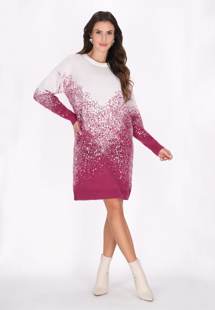 Faina Jurk Dames GEBROKEN WIT FUCHSIA