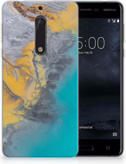 Nokia 5 TPU Siliconen Hoesje Marble Blue Gold
