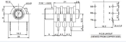 6.35MM Stereo Jack chassisdeel Socket Jack PCB Pins
