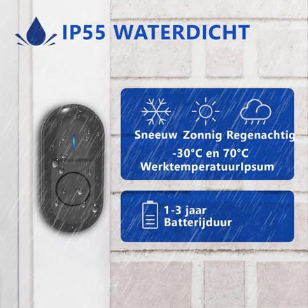 Deurbel - Draadloos - 300m bereik - IP55 - Zwart
