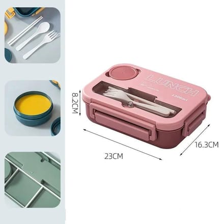 Compartiment 1300ML Draagbare Lunchbox Kids Studenten Kantoor Bento Box Met Vork en Lepel Magnetron Voedsel Opslag Container white
