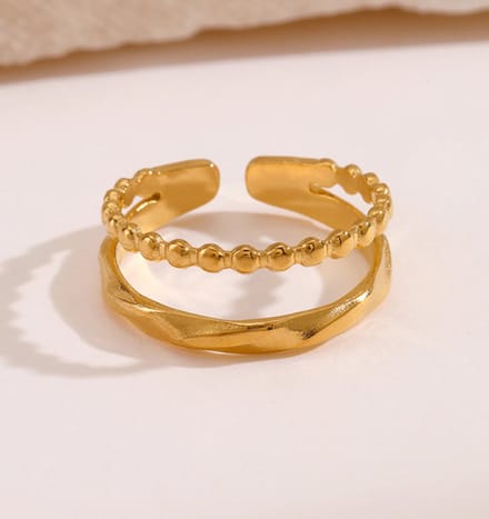 Verstelbare Dubbele ring Vintage Dots | Stainless Steel Goud