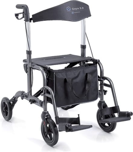 Moretti Combi Rollator Rolstoel 2 in 1 - Loophulp en duwrolstoel - Inklapbare rollator - Voetsteun en stokhouder - Zwart
