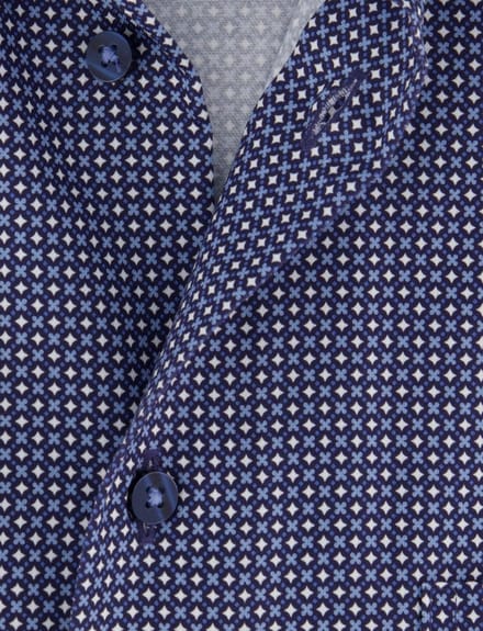 Blauw geprint Eterna overhemd met borstzak
