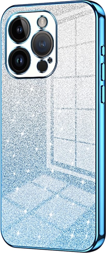 iPhone 13 PRO MAX Hoesje - Siliconen Glitter Case Back Cover - Magsafe Compatible - Blauw - Provium