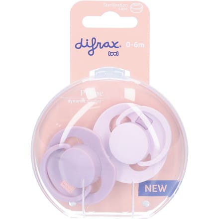 Difrax LOVI Fopspeen Dynamisch - Prime - 0 tot 6 Maanden - Lichtroze & Paars - 2 Stuks