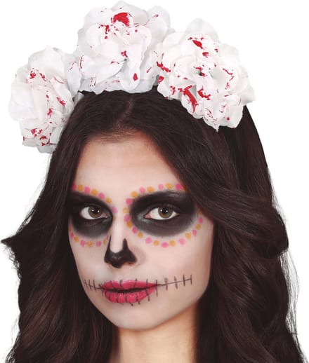 Halloween verkleed diadeem - bloederige bloemen - one size - wit - meisjes/dames