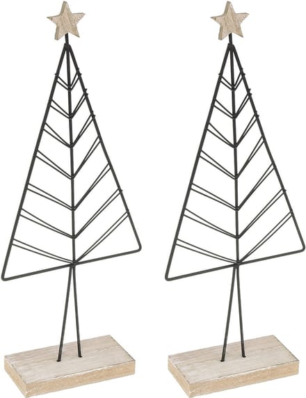 Mini kerstboom metaal hout zwart naturel 28cm 2st, 2 Stück