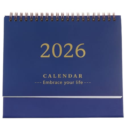 Dailygoods- Tafelkalender 2025-2026 - Compacte Flip-Planner - Donkerblauw - Staande Kalender - 18 x 16,5 cm - Modern Design