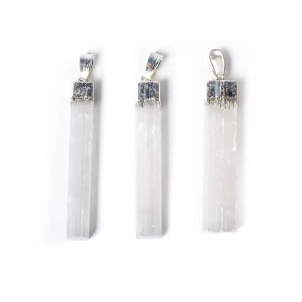 Witte seleniet punt edelsteenhanger -- ±6cm