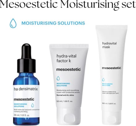 Mesoestetic Hydratatie Set – HA Densimatrix Serum + Hydra Vital Factor K + Hydravital Mask – Droge Huid – Complete Verzorgingsroutine