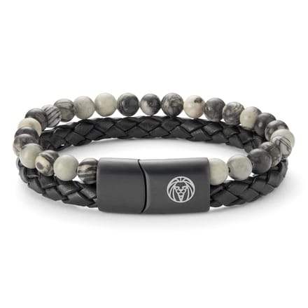 Icon | Armband van Grijze Jaspis-steen & Leer