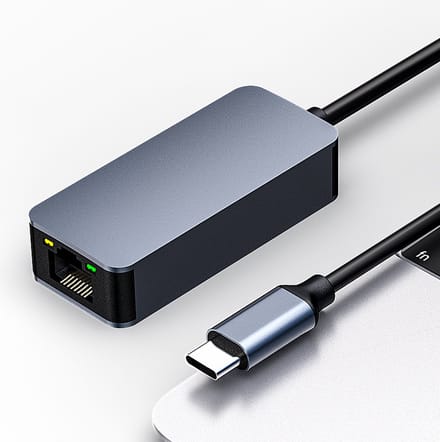 NÖRDIC USBC-LAN USB-C naar RJ45 adapter - 2,5Gbps - Thunderbolt 3 en 4 - Aluminium behuizing - Space Gray