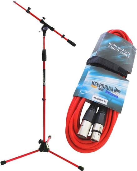 Microfoonstandaard Met Galg Rood Inclusief 6m XLR Kabel