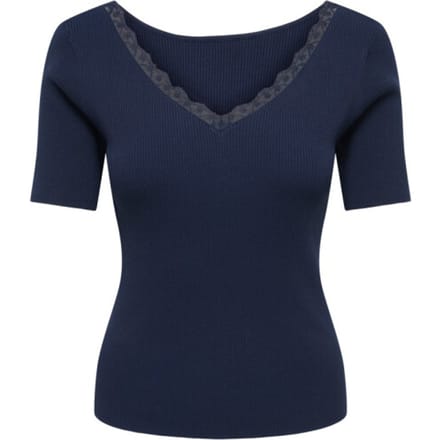 Jacqueline de Yong Trui Jdynanna S/s Revers Lace Pullover K 15376557 Black Iris Dames Maat - S