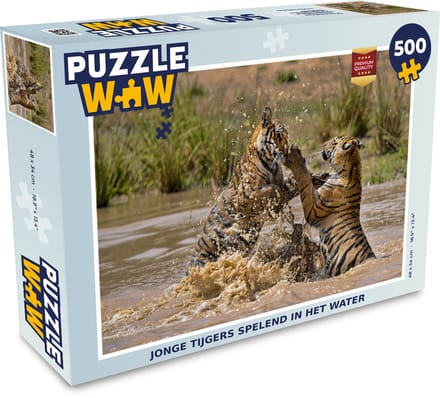 Puzzel Jonge tijgers spelend in het water - Legpuzzel - Puzzel 500 stukjes