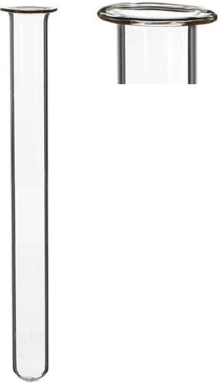 Glazen reageerbuis 2cm diameter 20cm hoog, met ring (set van 12 stuks)