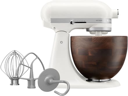 Kitchenaid Artisan 5KSM156WBEPL - Keukenmachine - 4,7L - Wit - Houten Mengkom - 3 Menghaken