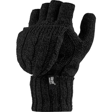 Gebreide thermo vingerloze converterhandschoenen voor dames - Zwart