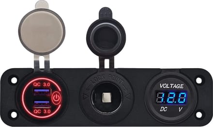 ProRide 12V USB Autolader 2 Poorten - QC3.0 - Voltmeter en 12V/24V Sigarettenplug - Drievoudig inbouw
