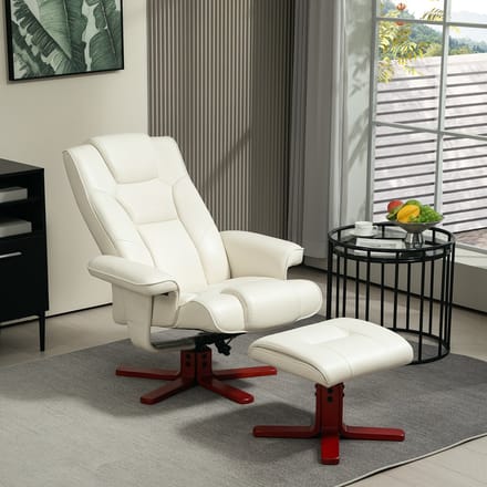 MODFU Relaxstoel Met Hocker - Verstelbare Rugleuning En Schommelfunctie - Voor Woonkamer - Kunstleer - Crèmewit