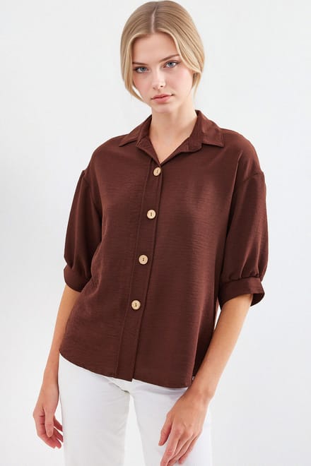 Oversized Crepe Shirt met Knopsluiting