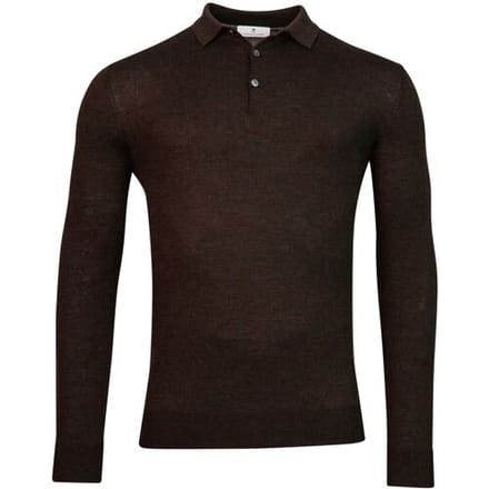 Thomas Maine Trui Pullover Polo Collar Buttons Single Knit Bruin / male