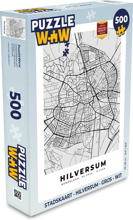 Puzzel Stadskaart - Hilversum - Grijs - Wit - Legpuzzel - Puzzel 500 stukjes - Plattegrond