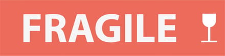 Fragile sticker met glas, oranje wit 200 x 50 mm