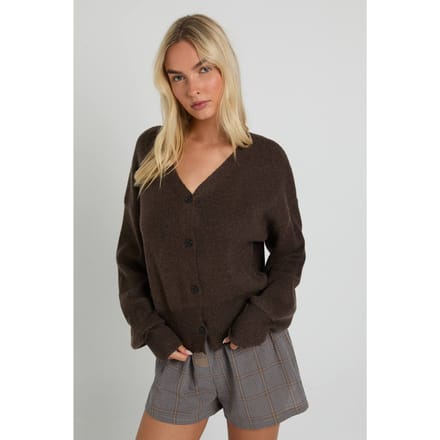 boohoo Dames Premium ribgebreide cardigan met knoopdoorloopdesign | Chocolate | Maat: Medium