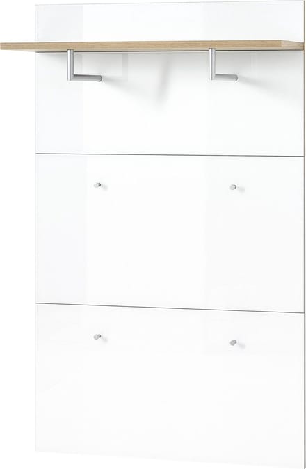 Kapstokpaneel Lagos Eiken - Wit - 4 haken - Breedte 89 cm - Diepte 30 cm - Hoogte 144 cm