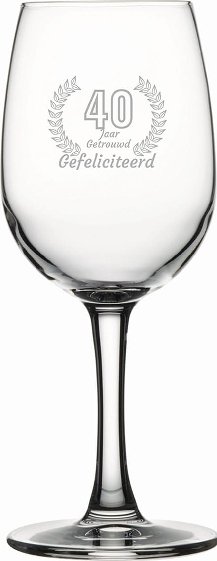 Gegraveerde witte wijnglas 26cl Gefeliciteerd 40 jaar getrouwd