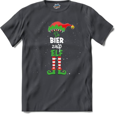Foute kersttrui - Bier zuip kerstelf - T-Shirt - Dames - Heren - Mouse Grey - Maat L