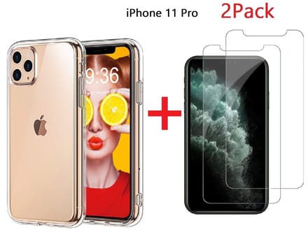 Ntech hoesje Geschikt voor iPhone 11 Pro Transparant Hoesje + 2X Screenprotector