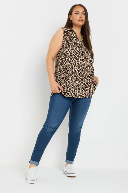 Yours Hemd Met Luipaardprint En Kraagvormige Halslijn In Bruin Size 48