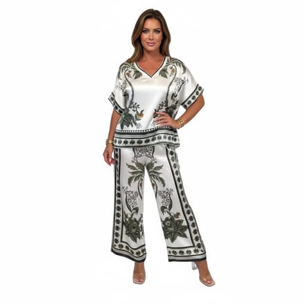 Lounge Mode Dames Set - Satijn Look - Zomer - Vakantie - Kledingset - Wit