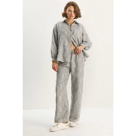 Geborduurde Overmaatse Shirt en Wijde Broek Set