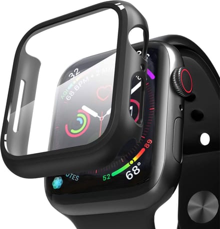 Screenprotector + Hoesje geschikt voor Apple Watch 46mm – Tempered Glass Screenprotector - Extreme Shock Case Zwart