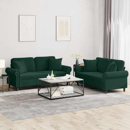 vidaXL - 2-delige - Loungeset - met - kussens - fluweel - donkergroen