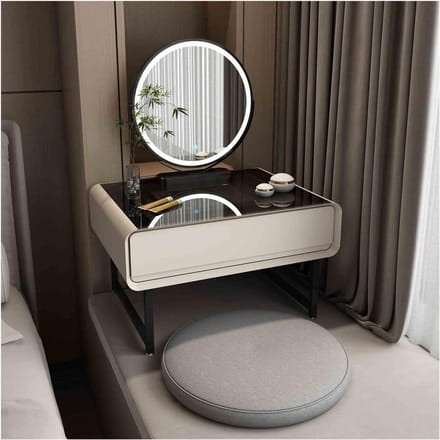 Kaptafel met LED Spiegel - Make-up tafel Bureau - Schoonheidsroutine - Verstelbare Helderheid - 60 cm - Zwart
