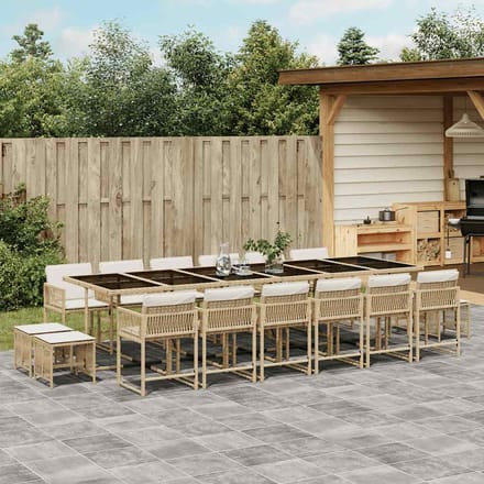 vidaXL - 17-delige - Tuinset - met - kussens - poly - rattan - beige