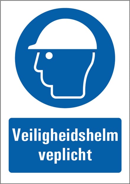 Veiligheidshelm verplicht bord met tekst 210 x 297 mm