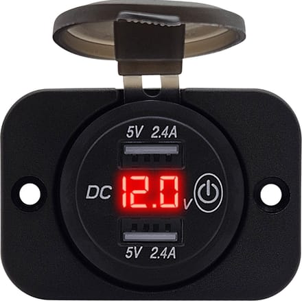 ProRide 12V USB Stopcontact 2 Poorten Inbouw met Schakelaar/Voltmeter - 5V/2.4A - USB Autolader, Boot en Camper - Complete set - Rood