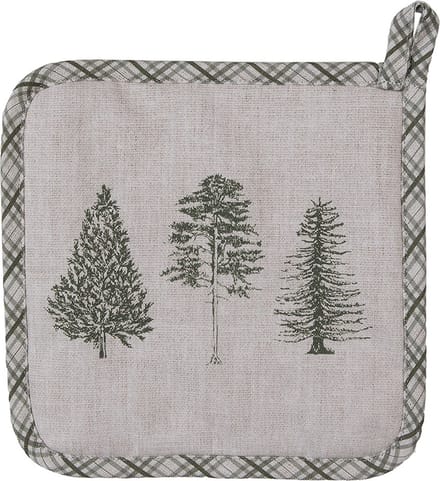 Clayre & Eef Pannenlap 20x20 cm Beige Groen Katoen Dennenbomen